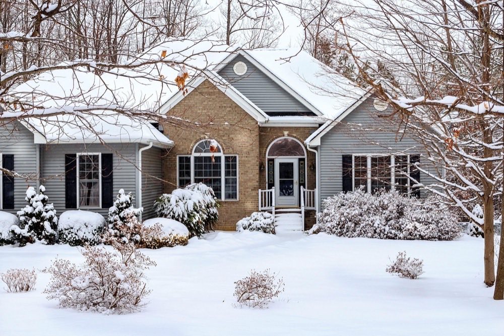 House siding exterior wall showing residential architecture in winter conditions